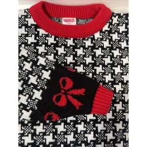 Vintage Dreamsicle Youth Sweater Red Bows Medium 10/12 Black White And Red